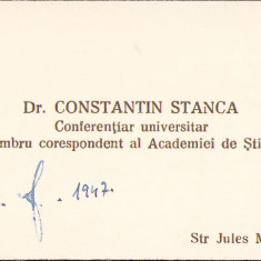 HST A1762 Carte de vizită prof dr Constantin Stanca 1947