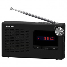 Radio portabil Sencor, 1.2 W RMS, difuzor 1.75 inch, slot Micro SD, USB, jack 3.5 mm, temporizator, control volum rotativ, antena telescopica, Li-Ion