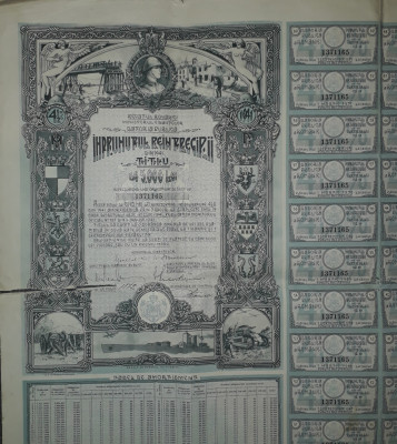 &amp;Icirc;mprumutul re&amp;icirc;ntregirii 1941 * Tiitlu de 5.000 lei (53 cupoane) foto