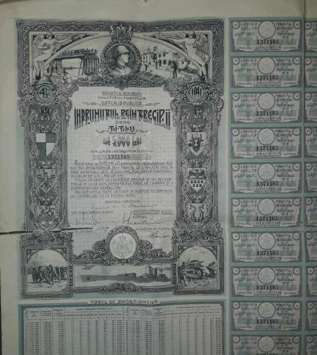 &Icirc;mprumutul re&icirc;ntregirii 1941 * Tiitlu de 5.000 lei (53 cupoane)