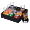 Set 9 pahare de shot eMazing, cu suport tip bila de biliard, detasabil, 30 ml, din sticla, 17 x 17 x 10 cm, multicolor
