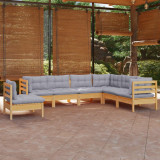 VidaXL Set mobilier grădină cu perne, 7 piese, gri, lemn masiv pin
