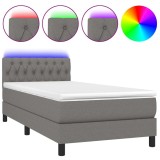 Cumpara ieftin Pat cu arcuri, saltea si LED, gri inchis, 100x200 cm, textil