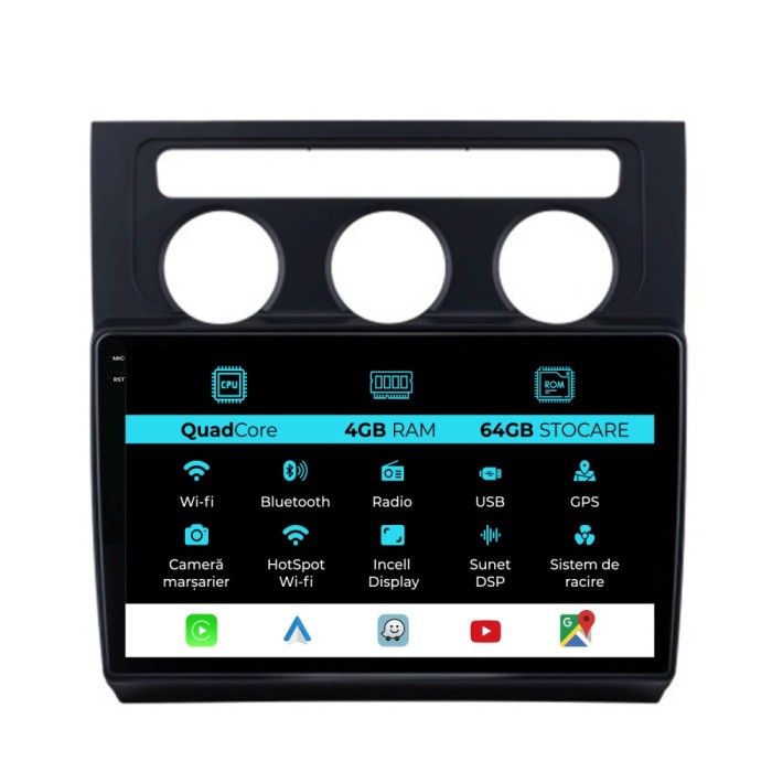 Navigatie Dedicata Volkswagen Touran (2003-2010),QuadCore, 10Inch, 4Gb Ram, 64Gb Stocare, Carplay