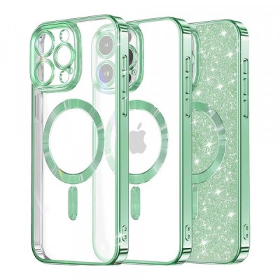 Husa MagSafe pentru Apple iPhone 16 Pro, Techsuit, Luxury Glitter, Verde Deschis foto