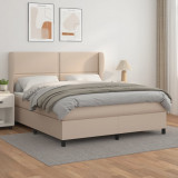 VidaXL Pat box spring cu saltea, cappuccino, 180x200cm piele ecologică