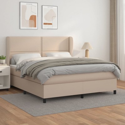vidaXL Pat box spring cu saltea, cappuccino, 180x200cm piele ecologică 3128990 foto
