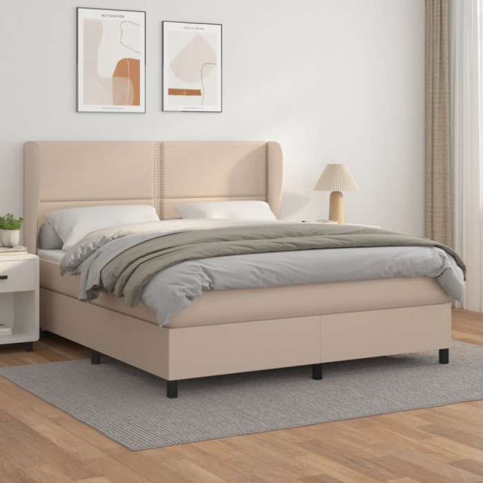 vidaXL Pat box spring cu saltea, cappuccino, 180x200cm piele ecologică 3128990