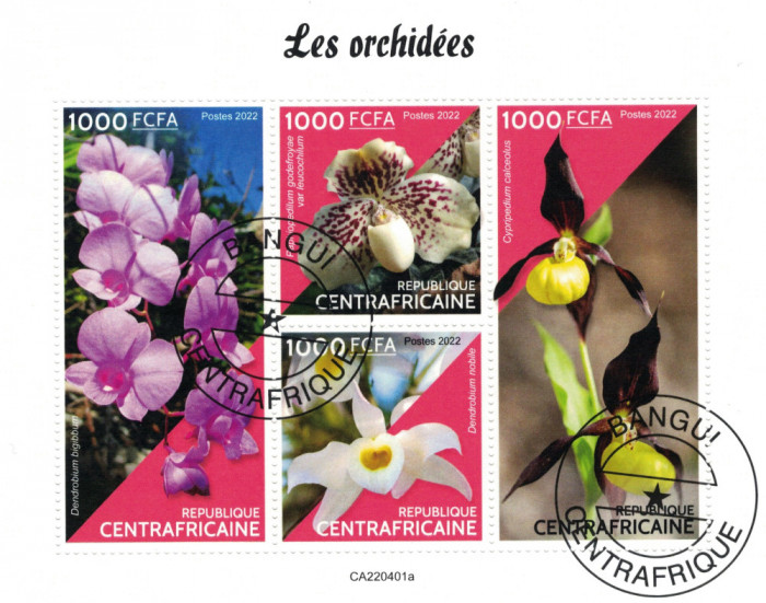 AFRICA CENTRALA 2022 - Flori, orhidee / set complet (colita+bloc)