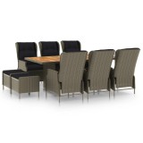 vidaXL Set mobilier de exterior cu perne, 9 piese, maro, poliratan