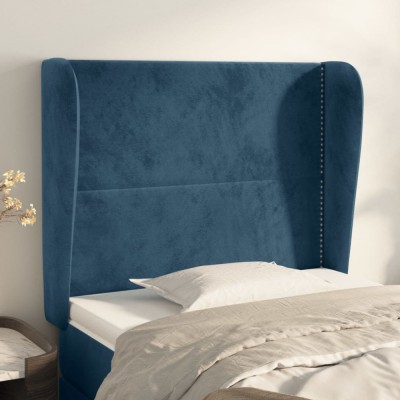 vidaXL Tăblie pat cu aripioare albastru &amp;icirc;nchis 83x23x118/128cm catifea 3117850 foto