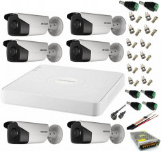 Sistem supraveghere video ultra profesional Hikvision 6 camere exterior 5MP Turbo HD cu IR 40M, DVR 8 canale, full accesorii SafetyGuard Surveillance foto