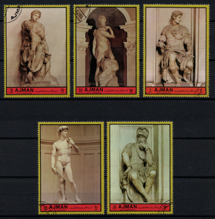 AJMAN 1972 - Arta, sculpturi de Michelangelo / serie completa