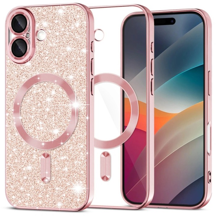 Husa iPhone 17 6.3 Silicon Magsafe Sclipici Roz