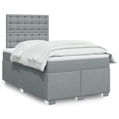 vidaXL Pat box spring cu saltea, gri deschis, 120x190 cm, textil 3292741 foto