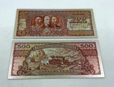 500 LEI 1949 (REPLICA/REPRODUCERE) POLIMER (PLASTIC) PLACATA CU ARGINT 999&amp;permil; foto