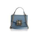 Cumpara ieftin Poșetă Piele Naturală French Blue Dahlia, Geantă Damă de Umăr, Lucrată Manual, Design Vintage, Accesorii Modă, Made in Greece