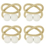 Cumpara ieftin Set de prindere pentru draperii si perdele, 4 magneti decorativi imprimati cu margele, tip snur - Crem