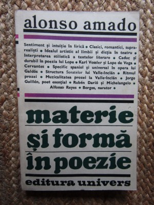 MATERIE SI FORMA IN POEZIE-ALONSO AMADO foto