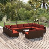 Set mobilier de grădină cu perne, 12 piese, maro, poliratan
