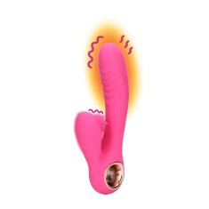 Vibrator dublu LOVELINE BY SHOTS Tongue Flickering and Heating Rabbit, cu funcție de &icirc;ncălzire, >10 funcții de vibrație, culoare roz