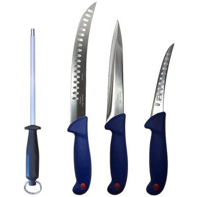 Set profesional de macelarie, transat injunghiat, dezosat, filetat, 3 cutite, masat pentru ascutit foto