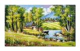 Cumpara ieftin Tablou peisaj cu cabana si barca pictat manual, Colt de rai, 100x60cm ulei pe panza Constantin Feraru