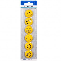 Set magneti Emoji, 6 emoticoane Smiley Face, 30mm, galben