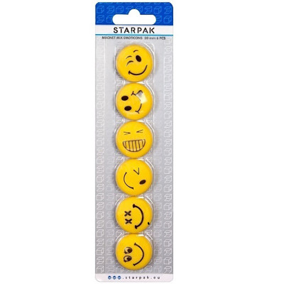 Set magneti Emoji, 6 emoticoane Smiley Face, 30mm, galben foto