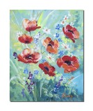 Cumpara ieftin Tablou cu maci, margarete si albastrele in camp, pictat manual, 50x40cm acril pe panza efect 3D, Kenny Varniote