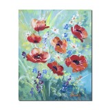 Tablou cu maci, margarete si albastrele in camp, pictat manual, 50x40cm acril pe panza efect 3D, Kenny Varniote
