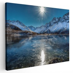 Tablou peisaj munte lac iarna Tablou canvas pe panza CU RAMA 20x30 cm