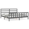 Cadru pat cu tablie 200x200 cm, gri, lemn masiv