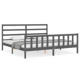 Cumpara ieftin Cadru pat cu tablie 200x200 cm, gri, lemn masiv