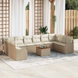 Set Canapea Gradina Ratan vidaXL, 11 Piese, Bej/Alb, Modular, Husa Impermeabila, Rezistent UV, Mare