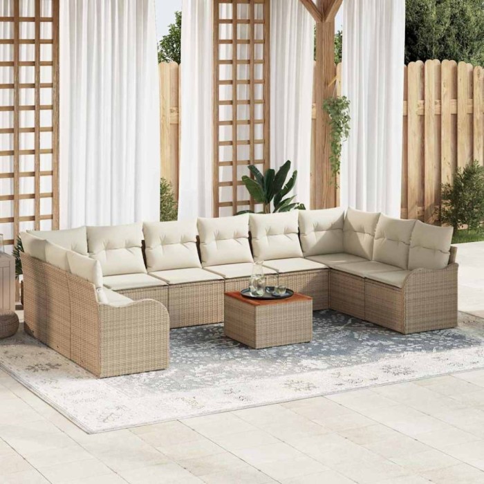 vidaXL Set de canapele pentru grădină 11 pcs Bej, alb