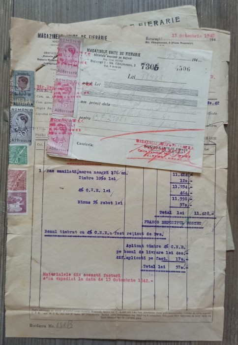 Lot documente Magazinele Unite de Fierarie, societate anonima pe actiuni, Bucuresti 1942