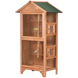 PawHut Colivie pentru Păsări cu 3 Deschideri cu Blocare, 4 Stinghii și Tavă Detașabilă, 80.5x57x153 cm, Portocaliu | Aosom Romania