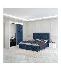 Dormitor Eric Albastru Cu Dulap Tapitat 180x200cm