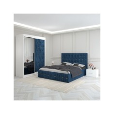 Dormitor Eric Albastru Cu Dulap Tapitat 140x200cm