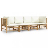 Cumpara ieftin Set mobilier de gradina, cu perne alb crem, 4 piese, bambus
