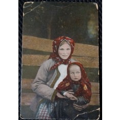 Carte Postala, mama si fiica din Polonia din mediul rural, perioada interbelica