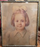 PORTRET DE FETITA- PASTEL PE CARTON -PERIOADA INTERBELICĂ- 35x29 CENTIMETRI, Portrete, Realism
