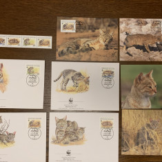 libia - feline - serie 4 timbre MNH, 4 FDC, 4 maxime, fauna wwf