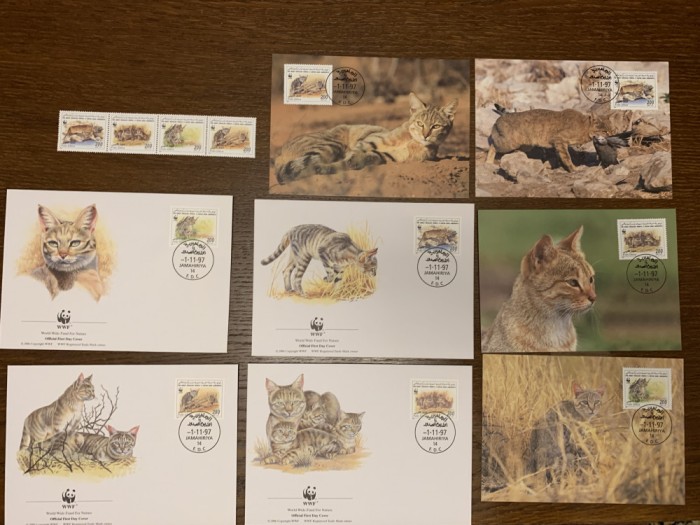 libia - feline - serie 4 timbre MNH, 4 FDC, 4 maxime, fauna wwf