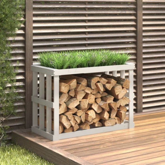 vidaXL Suport bușteni de exterior, alb, 108x52x74 cm, lemn masiv pin 822632