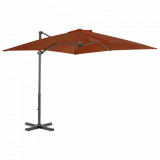 Umbrelă suspendată cu st&acirc;lp aluminiu, cărămiziu, 250x250 cm, vidaXL