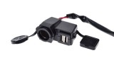 Priza Auto 12V + Suport Moto cu 2 Porturi USB, Cablu 1.5m - Incarcator Bricheta Auto Universal