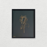 Floarea-soarelui, tablou din fir continuu de sarma placata cu aur, 19&times;25 cm-cod 3325