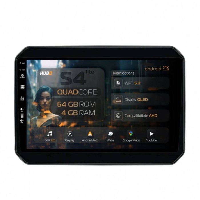 Navigatie Suzuki Ignis (2016+) 4GB RAM Android 13 Quadcore DSP GPS Wi-FI Carplay Android Auto USB Bluetooth Waze Touchscreen 9 inch